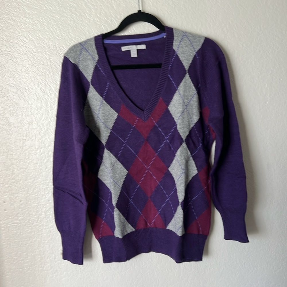 NWOT Old Navy Large Petite Purple Argyle Sweater